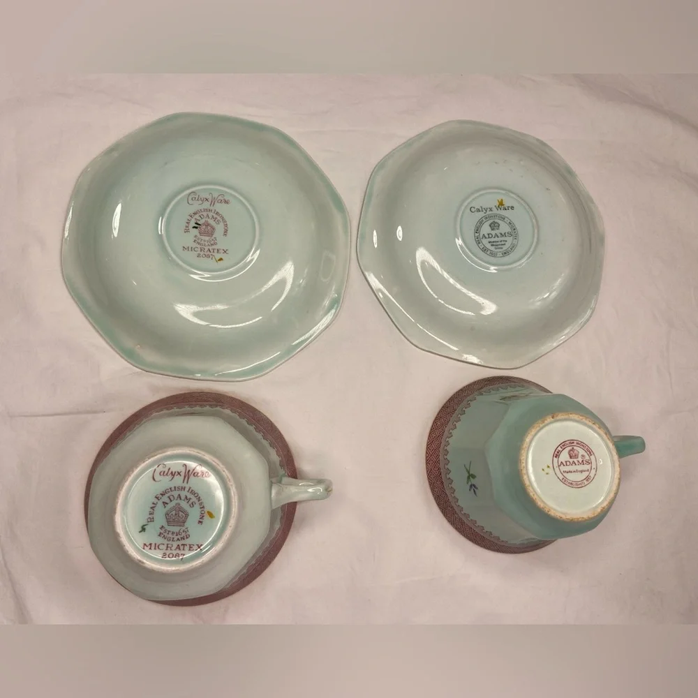 Vintage Adams Calyx Ware Lowestoft Teacup & Saucers set of 2 sizes